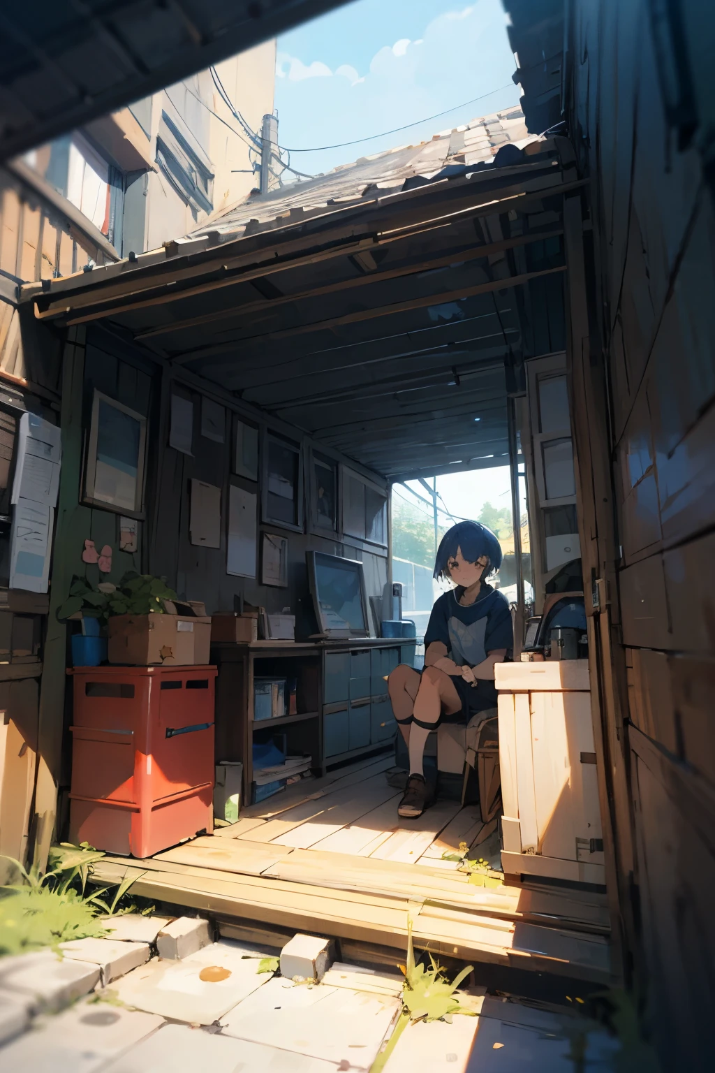 image for youtube channel cover, written lo-fi refuge in the middle in anime style, fullcolor 
