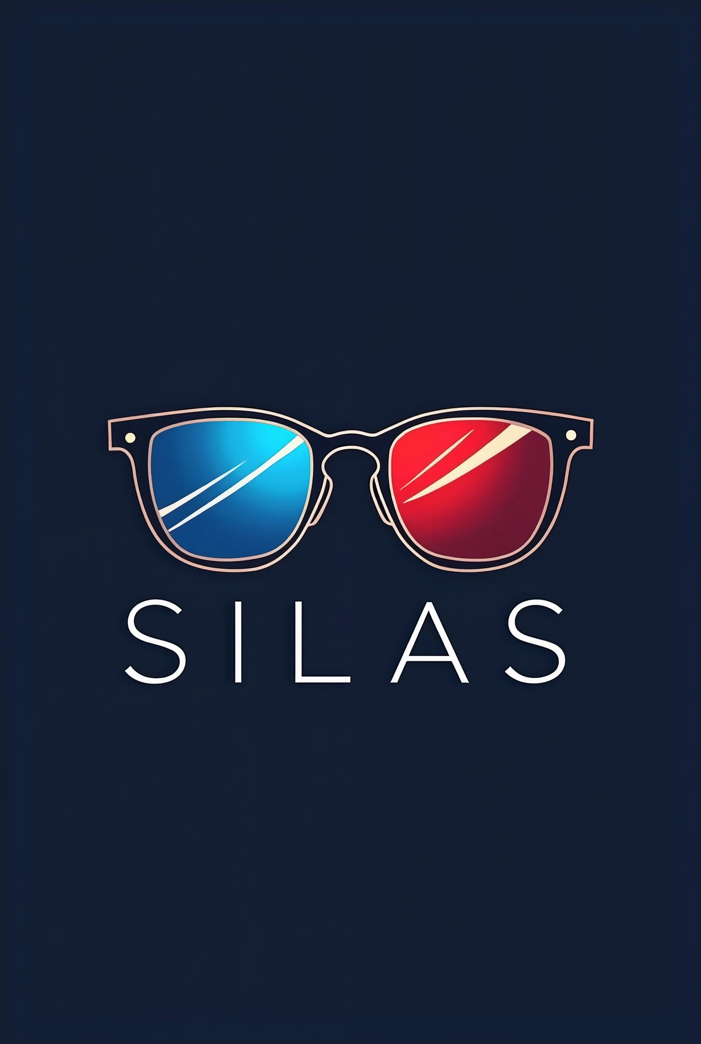 a logo for optics, with name Silas, introduces glasses in the letters with blue and red colors