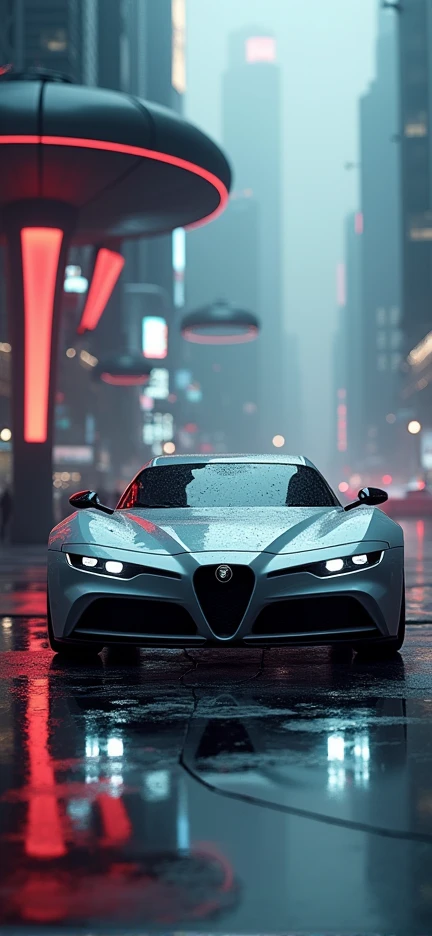 Create a Cyberpunk Alfa Romeo smartphone wallpaper, Shallow depth of field、(masterpiece:1.3) (最high quality:1.2) (high quality:1.1)、Cinematic Light, ((Cinema Lighting),(Natural light),(High level of artistry),(artistic),(Indistinguishable quality from the real thing),RAW Photos,Genuine,Genuine,High resolution,RAW Photos,masterpiece, beautiful,