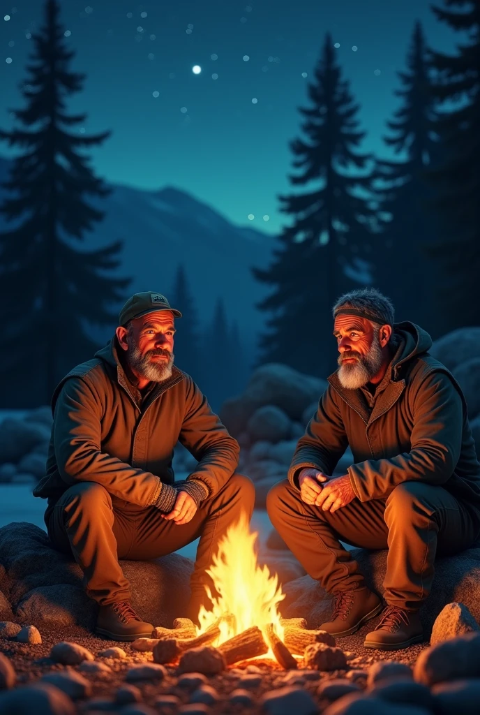 2 Men around a campfire