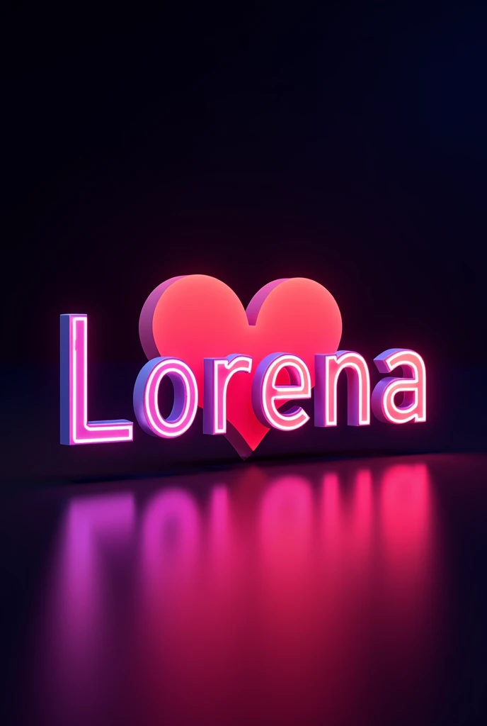 Create a 3d name that says Lorena with a heart in the background and is a little neon with a black background