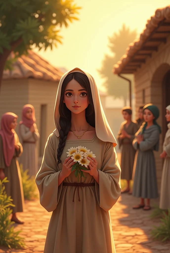 Once Upon a time, in a small town called Nazareth, A young girl named Maria. Maria was known in her village for being kind., Generous and always willing to help others. He lived with his parents and led a simple life., but full of love and faith. His heart was full of devotion to God, and she trusted that one day, He would have a great plan for her.