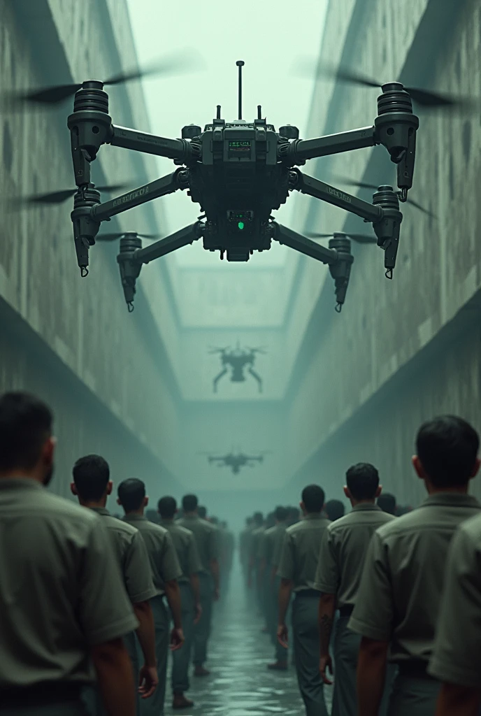 Small drone robots controlling prisoners inside prison internally