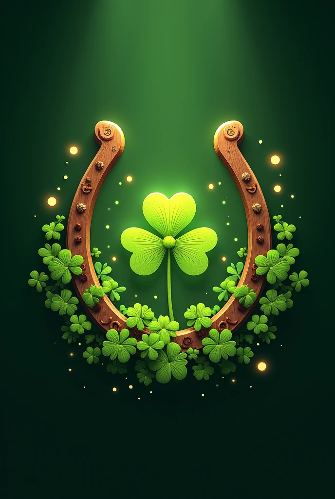 I want a logo that bears the name RIFAS LANDINO. The design must have clovers with fireflies that seem to circulate around the logo., must also have a horseshoe, the background should have animated clovers all over the background