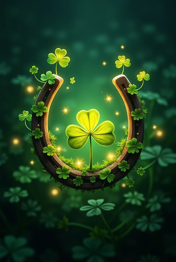 I want a logo that bears the name RIFAS LANDINO. The design must have clovers with fireflies that seem to circulate around the logo., must also have a horseshoe, the background should have animated clovers all over the background