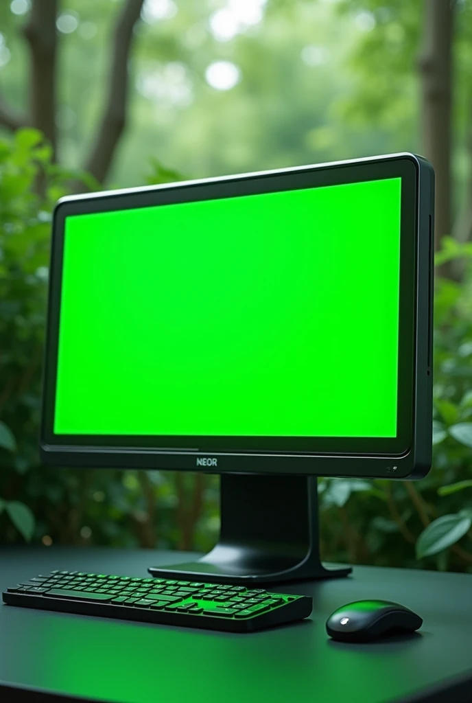 Make me a computer with a screen included from the 2020s with a green background
