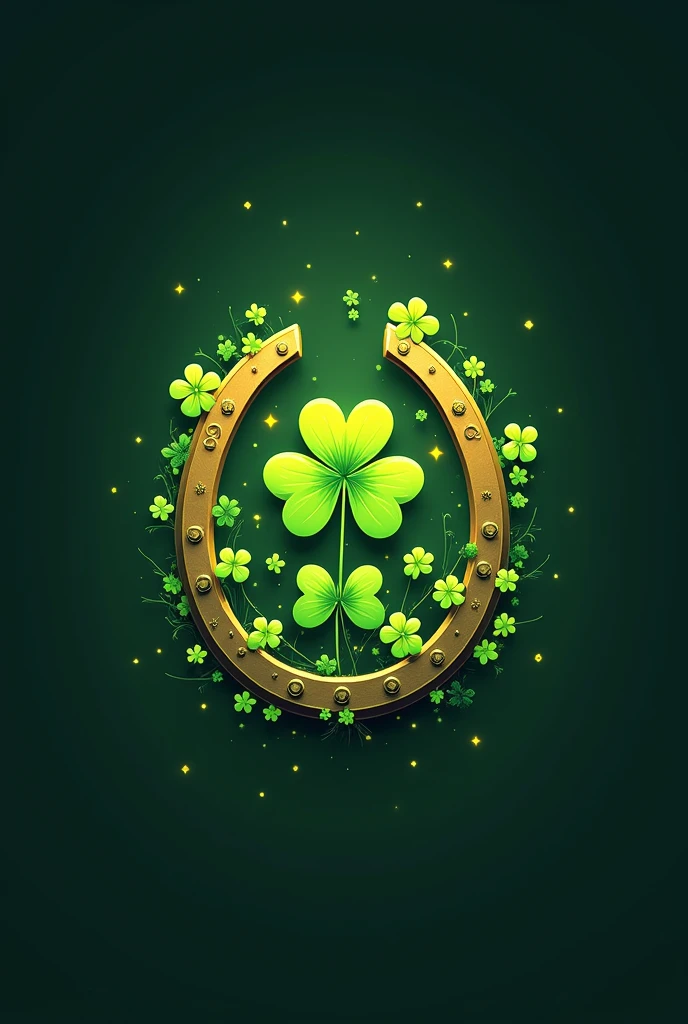 I want a logo that bears the name RIFAS LANDINO. The design must have clovers with fireflies that seem to circulate around the logo., must also have a horseshoe, the background should have animated clovers all over the background