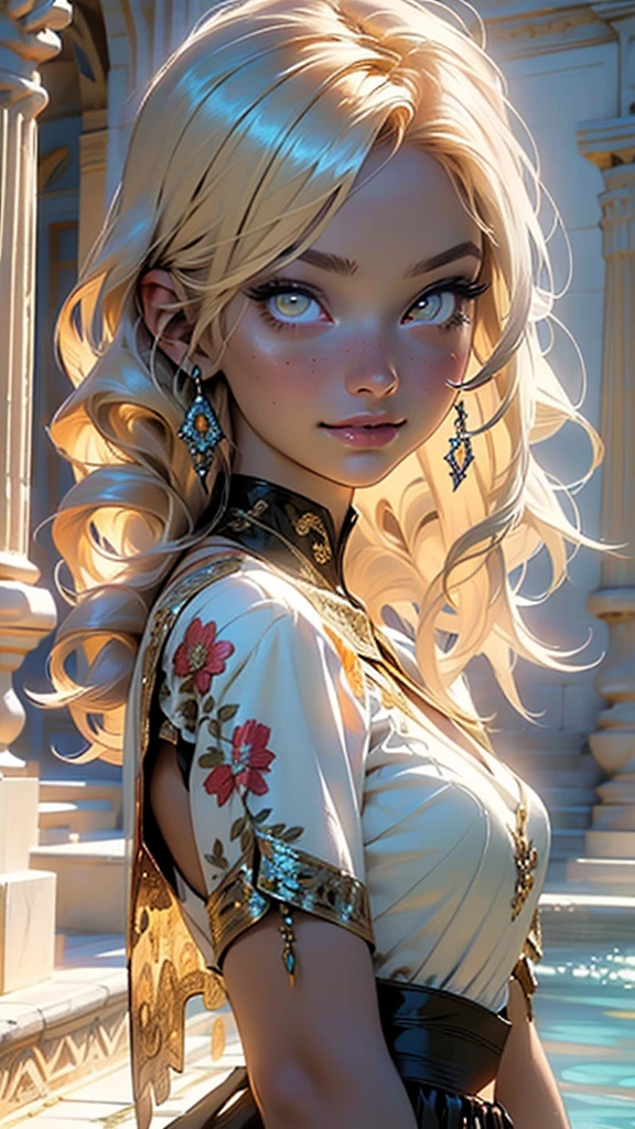 Little Harley Quinn, Breathtaking modern beautiful young 10 year old, angel girl,1girl,((extremely cute and beautiful blonde haired angel girl)),((((long blonde hair:1.35,colored inner hair,ear breathing)))),(((yellow_eyes:1.3))),intricate eyes,beautiful detailed eyes,symmetrical eyes,((((lustrous skin:1.5,tanned skin,bright skin:1.5,skin tanned,shiny skin,very shiny skin,shiny body)))),(spider lower abdomen,inflated legs,thick thighs,detailed body,(detailed face)),
cute,slutty,seductive,erotic,(nsfw),
handsome young woman, angel wings, halo, (Female, woman), long hair,shiny armor, knight, glowing eyes, blonde hair, 1920s plunging neckline dress,(lewd and seductive image:1.2),(icy look in the eye), (She has a mischievous smile on her face), ((Large wings with feathers behind shoulder folded wings)), Glass earrings on the ear, (Around her neck a necklace of exquisite workmanship),(((intricate outfit,intricate clothes,embroidered outfit,ornate outfit))),
(dynamic pose:1.0),embarrassed,(centered,scale to fit dimensions,Rule of thirds),
((beautiful bath house made of greek marble and pillars, beautiful clear water in pool)),scenery:1.25,((intricate scenery)),((greek temple background)),
(Glossy greek ornaments),highres,sharp focus,(ultra detailed,extremely detailed),(photorealistic artwork:1.37),(extremely detailed CG unity 8k wallpaper),(((vibrant colors,vibrant theme))),(intricate),(masterpiece),(best quality),artistic photography,(photography taken by sldr),(intricate background),perfect rendered face,perfect face details,realistic face,photo realistic,((intricate detail)),(((realism))),