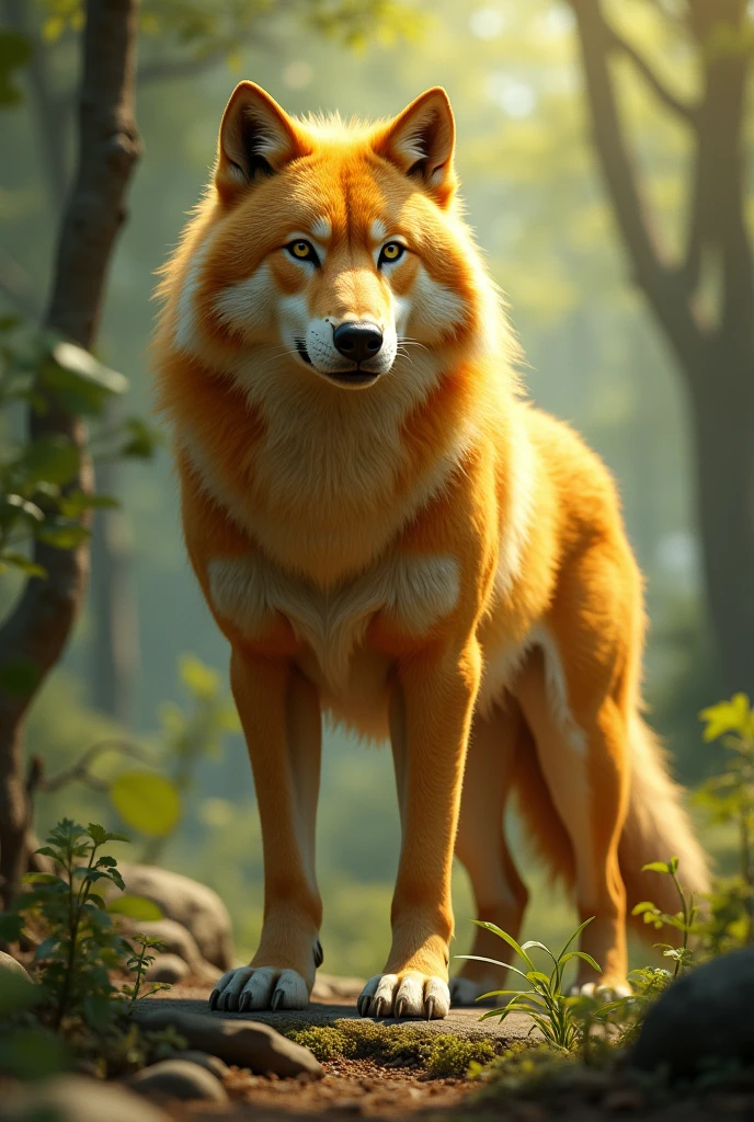 Yellow-blond alpha wolf