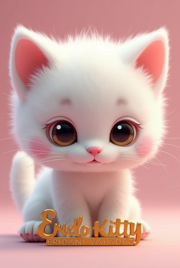 Hello kitty realistic kitten character. Gold name sign “Eridani Valadez”