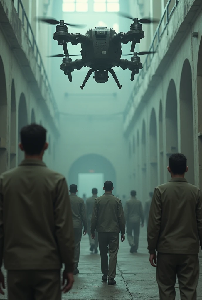 Small drone robots controlling prisoners inside prison internally
