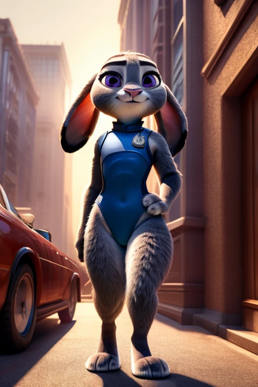 Judy Hopps, Pixar animated Zootopia style, a girl wearing a leotard with a 3:1 hip to leg ratio, bedroom setting, detailed facial features, cinematic lighting, photorealistic, 8K, hyper detailed, masterpiece