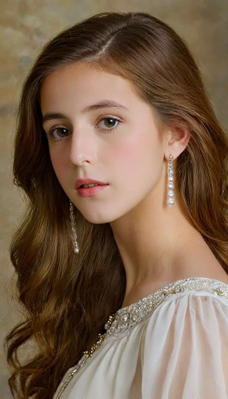(highres,masterpiece:1.2),(realistic:1.37), A portrait of a Jewish girl in the 20th century with unparalleled beauty. age 14, eldest daughter of a wealthy merchant, The lighting is soft and diffused, accentuating the girl's ethereal beauty. The colors are vibrant and rich, creating a captivating visual experience. The portrait is created in the style of classical portraiture, reminiscent of the works of renowned artists from the era. It exudes elegance, grace, and sophistication. A great masterpiece of the century, you can even feel the breath of the lively girl.