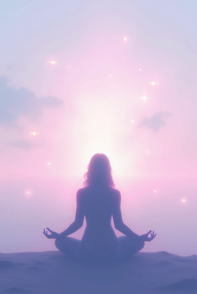 Create a meditative silhouette in shades of lilac, pink and blue