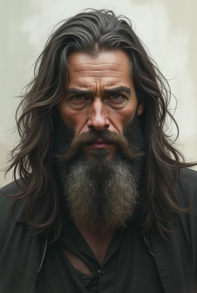 create an image of a white man with long hair and a beard 

