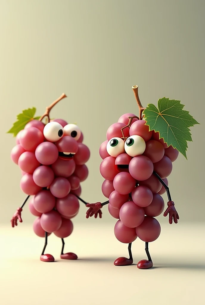 Bunches of table grapes, personified, that has eyes, Arms and legs