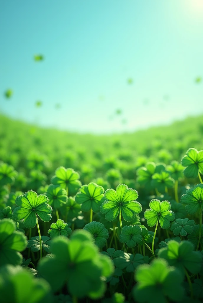 As a full background of four-leaf clovers