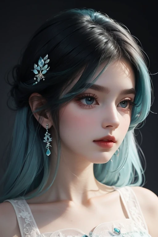 Aquamarine looking girl with dark hair in a beautiful hairstyle