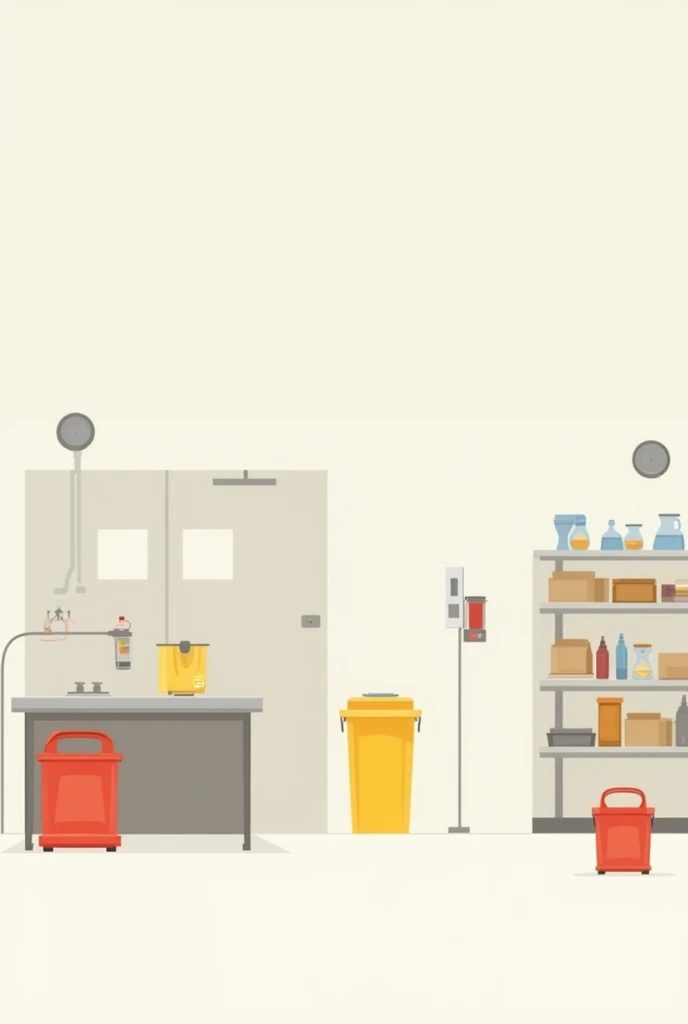 I need a simple drawing to be able to draw the waste area of the clinical laboratory but without the red and yellow trash cans and a sink with water.