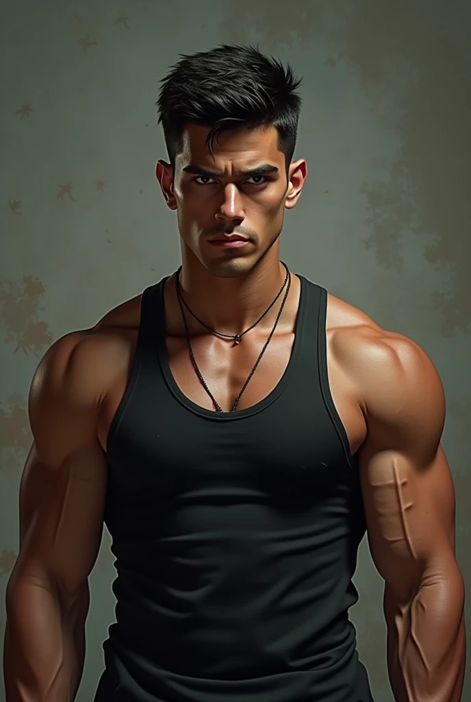Create a Brazilian man who has 1,75 metros de altura, with a defined body and short black hair. Their eyes, equally black, they are cold and calculating. He is serious and arrogant, always conveying unshakable confidence. Extremely intelligent, he excels in martial arts, where every movement is precise and relentless, reflecting his discipline and absolute control.