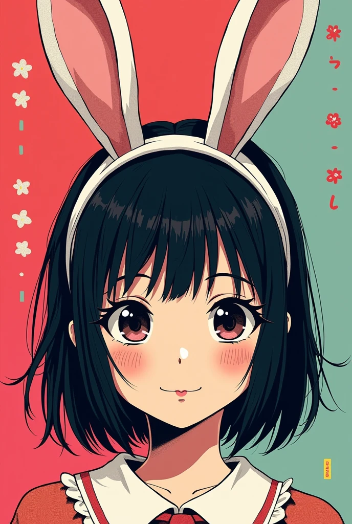 japanese anime character, bunny ears, portrait , (Andy Warhol), cute overload, 