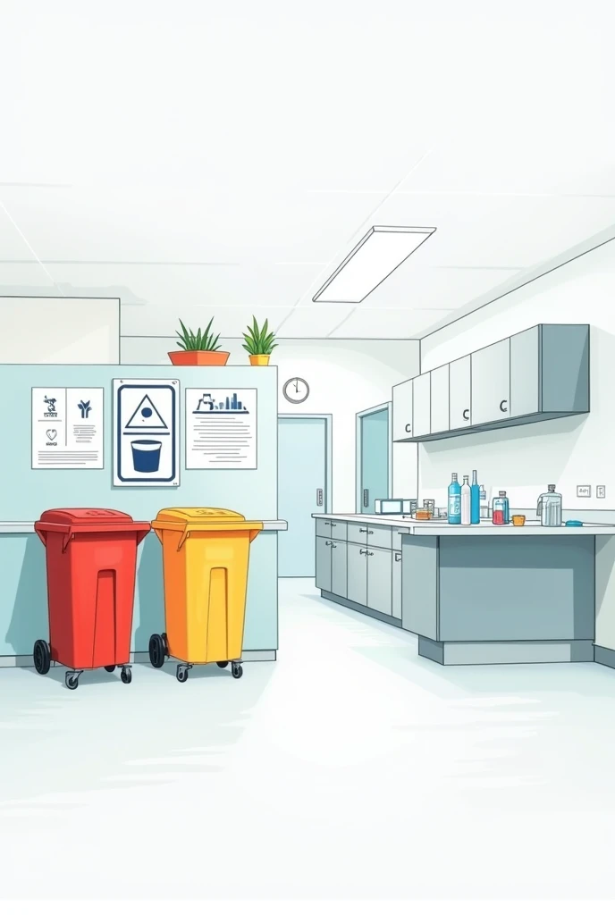 I need a simple drawing to be able to draw the waste area of the clinical laboratory but that does not show the red and yellow trash cans and things that are not used as trash.
