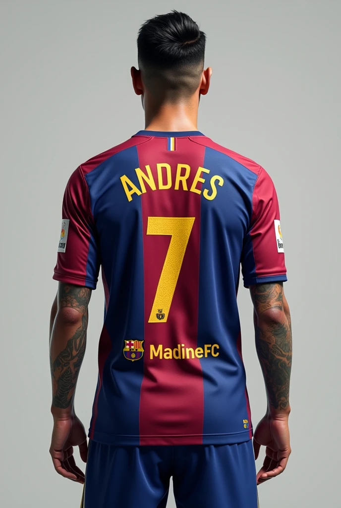 Make the Barcelona player called Neymar with the number 7 with the name Andres and below the INSANE FC number with his back turned