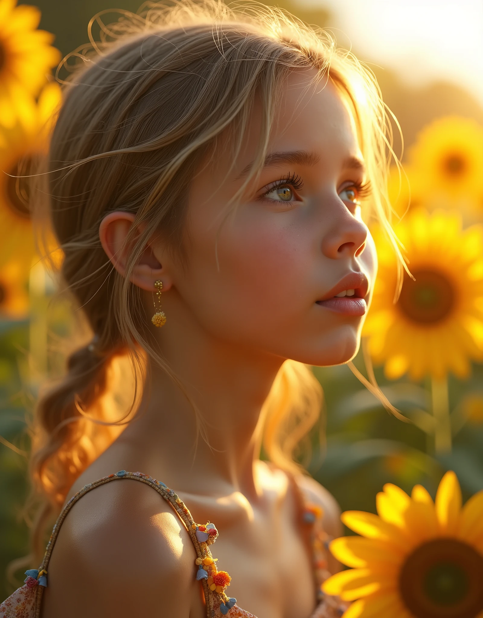 1girl,alone, solo,massif dress,pretty,Cute and beautiful girl,europa,(big smile:1.2),cowboy shot,avant-garde string camisole dress,braided sandals,The background is a colony of sunflowers,Sunlight sparkling,realistic skin texture,low angle,a small child with realistic skin wearing a floral massif-dress, ecstasy expression, very thin thighs, in a midsommar garden with sunflowers,extremely detailed eyes and face,longeyelashes,hyperrealistic,ethereal,surreal,dramatic lighting,cinematic,natural lighting,warm color palette, insane (max best quality),(insane best details),(insane realistic),(insane masterpiece:1.2),ultra-detailed,(insane raw realistic:1.37),insane professional photorealistic,(insane photo-realistic:1.37),HDR,DSLR,studio lighting,ultra-fine real-life,ultra sharp focus,physically-based rendering,extreme detail description,professional,vivid colors,portrait,concept art,hyperrealistic,high saturate,varies,multi,etc. --v 6 --s 1000 --c 20 --q 500 --chaos 100