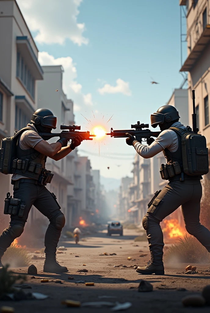 Two duo exchanging shots in pubg mobile