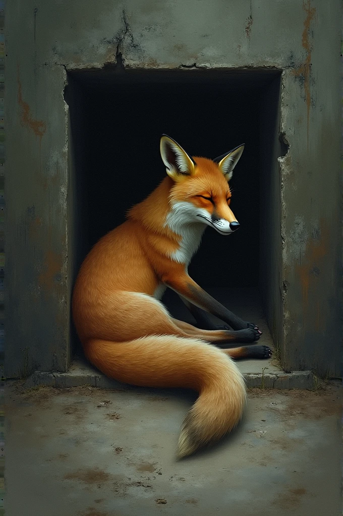 The dead fox is sitting inside the sister