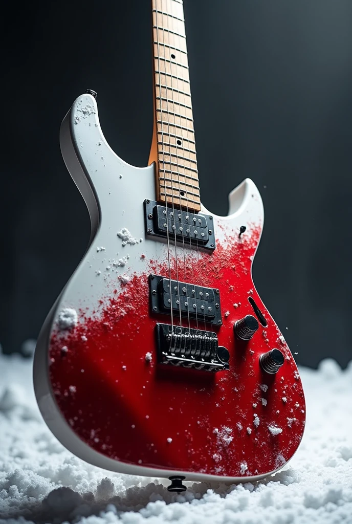 Create a red and white guitar identical to the blood in the snow