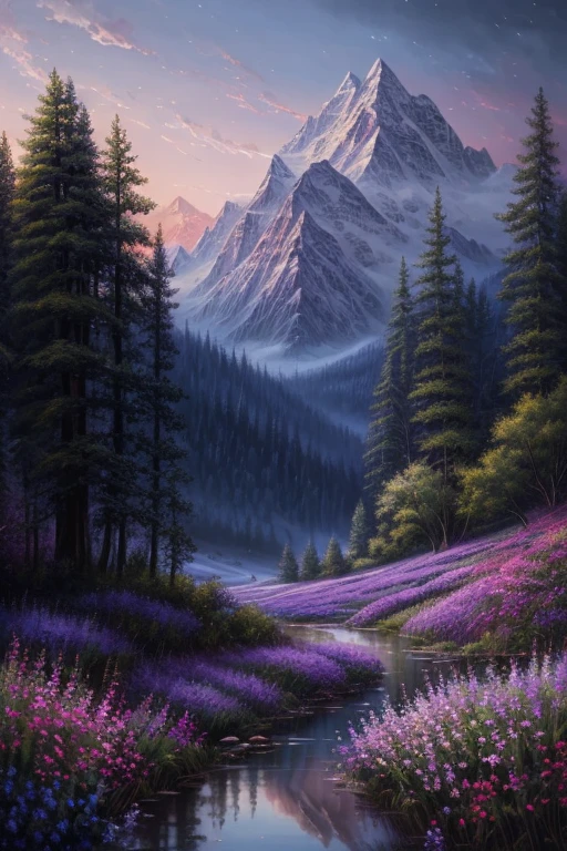 A serene landscape with a stunning blue and purple sky, (best quality,8k,highres,masterpiece:1.2),ultra-detailed,realistic,photorealistic,photo-realistic:1.37,HDR,UHD,studio lighting,ultra-fine painting,sharp focus,physically-based rendering,extreme detail description,professional,vivid colors,bokeh,dramatic lighting,cinematic,epic,fantasy,digital painting