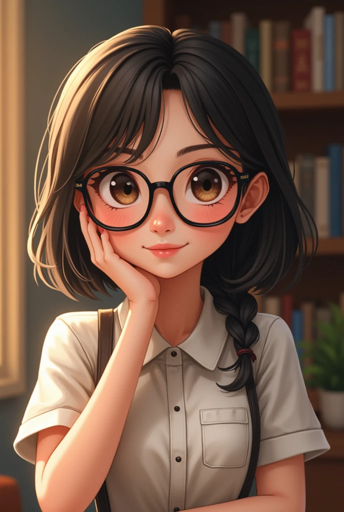 A girl with glasses