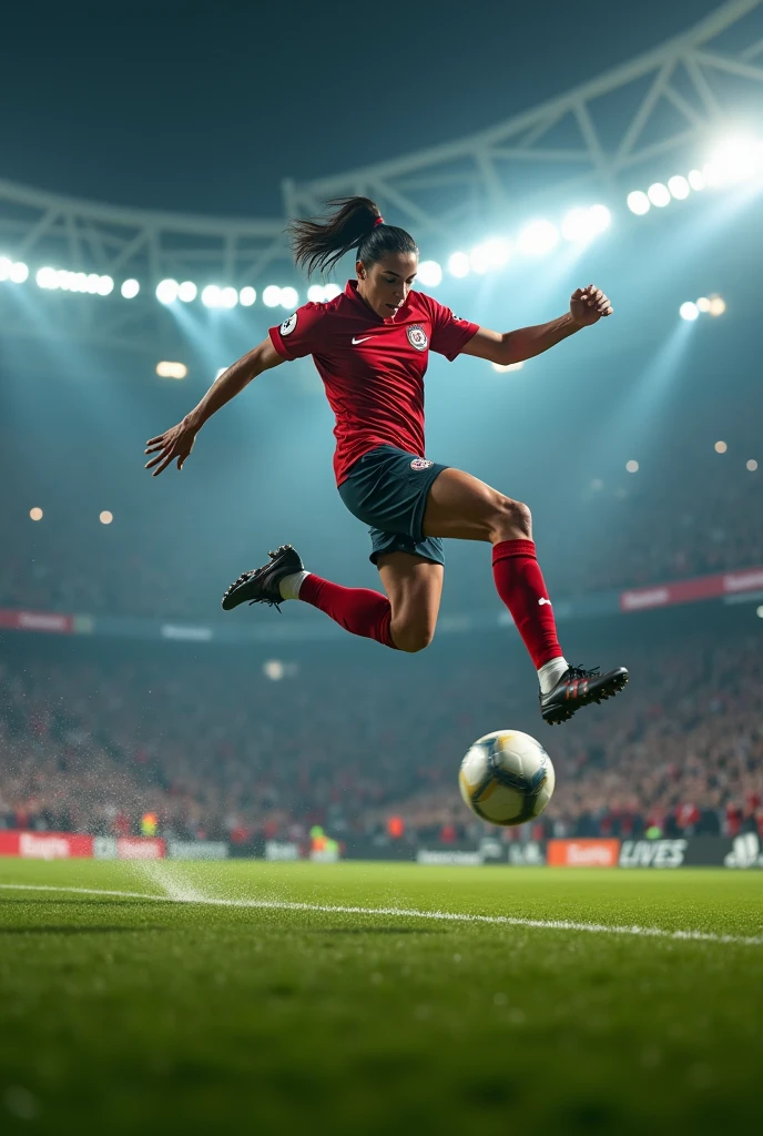 soccer player scoring a goal , photo in 8k, in action, cinematic.