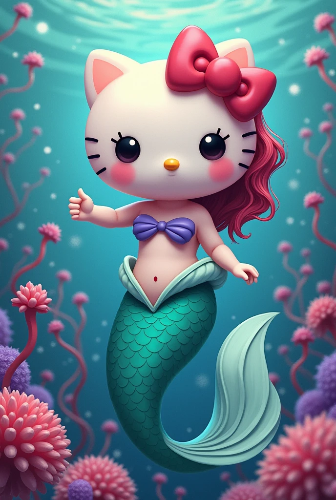 The little mermaid Ariel in surrealist Hello Kitty style with the name “Eridani Valadez”