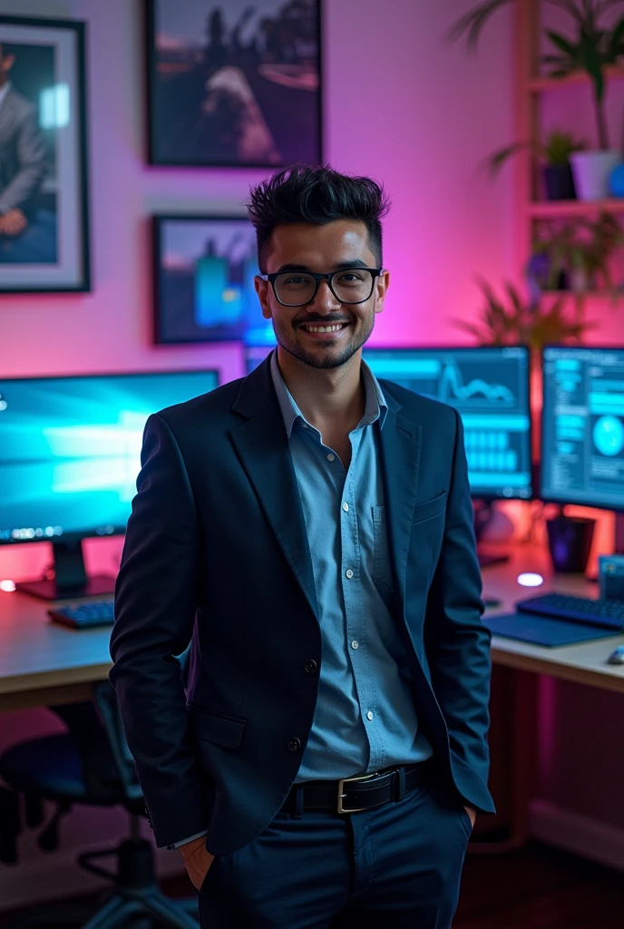 I want you to make an image of an AI developer combined with marketing and streaming