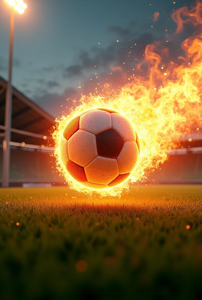 Soccer ball with fire entering the goal