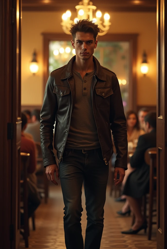 A handsome, ungainly man arriving at the San Roque restaurant.