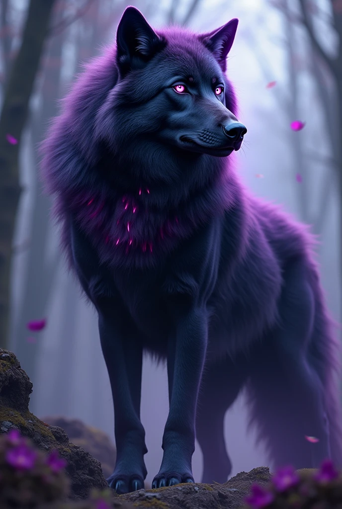 A black-furred wolf with purple highlights