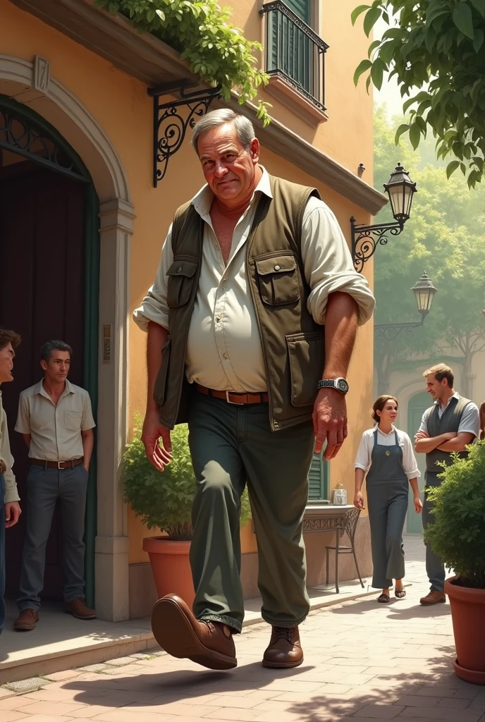 An ungainly man arriving at the San Roque restaurant.