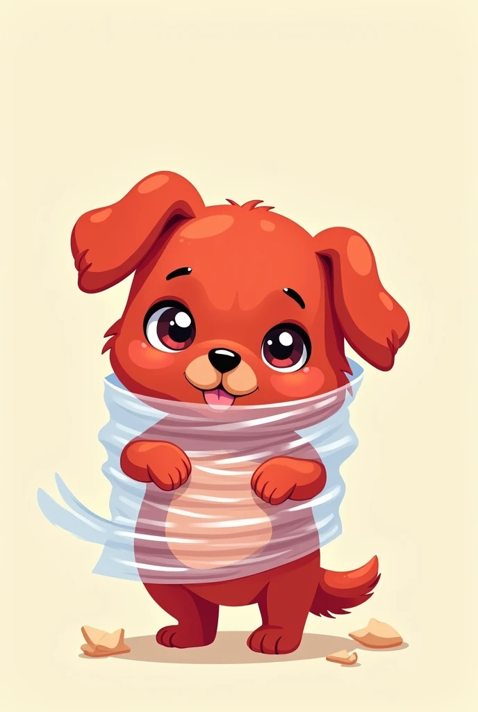little cute red dog with wrapped plastic in cartoon version