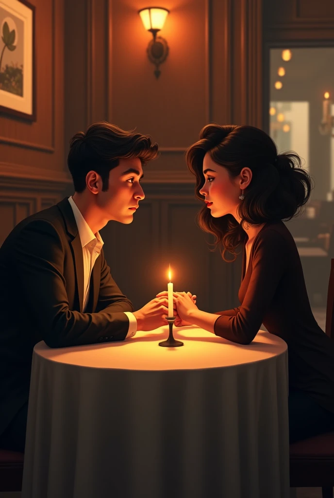 Manuel and Rosa sitting at a table in the bar.
