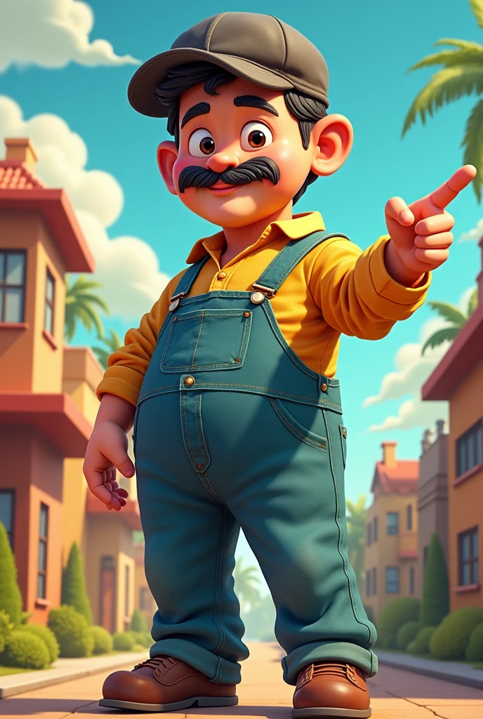MAKE A PICTURE OF YOUR MADRUGA FROM CHAVES WITHOUT A MUSTACHE POINTING AT SOMETHING