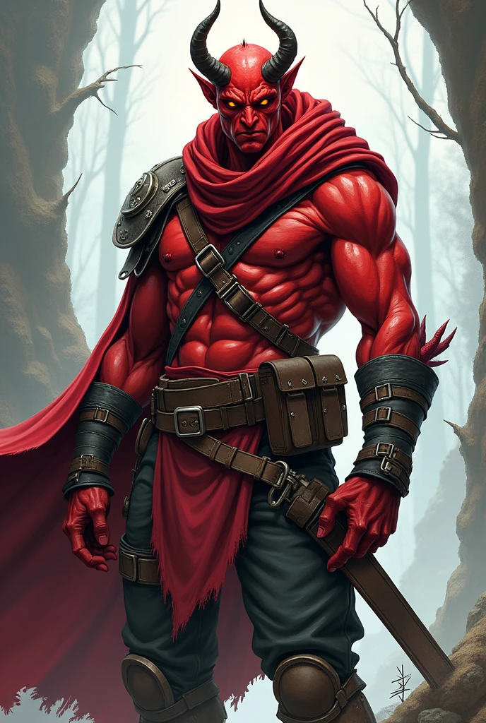 A male Tiefling, Average height, with simple leather armor, with essential survival equipment, red skin color, Average bodybuilding, May it be beautiful.
With the anime version