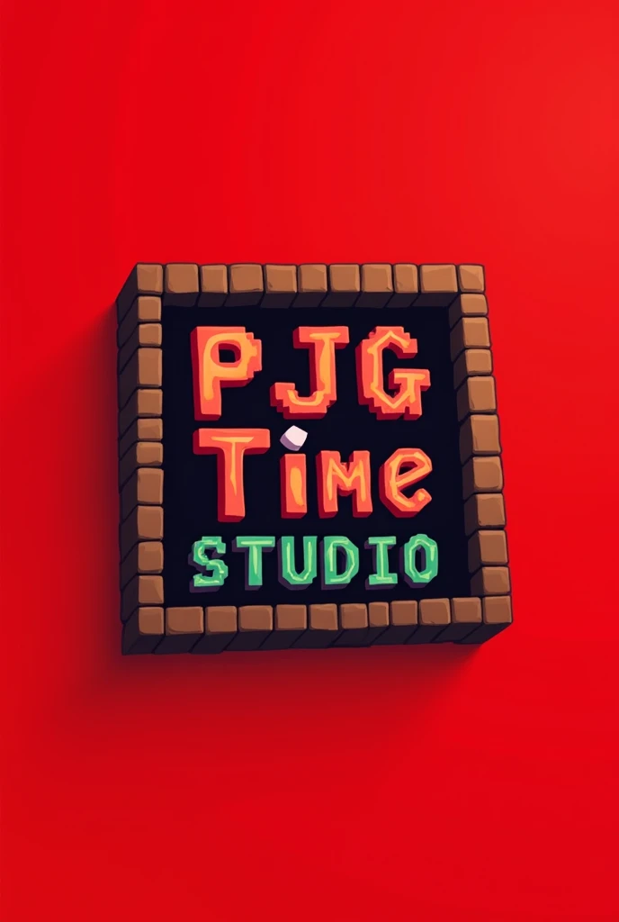 I want an image of a 4j studio type logo with a red background and instead of 4j studio, these words appear"PJG time studio"and I want you to enclose that word in a Minecraft-type square