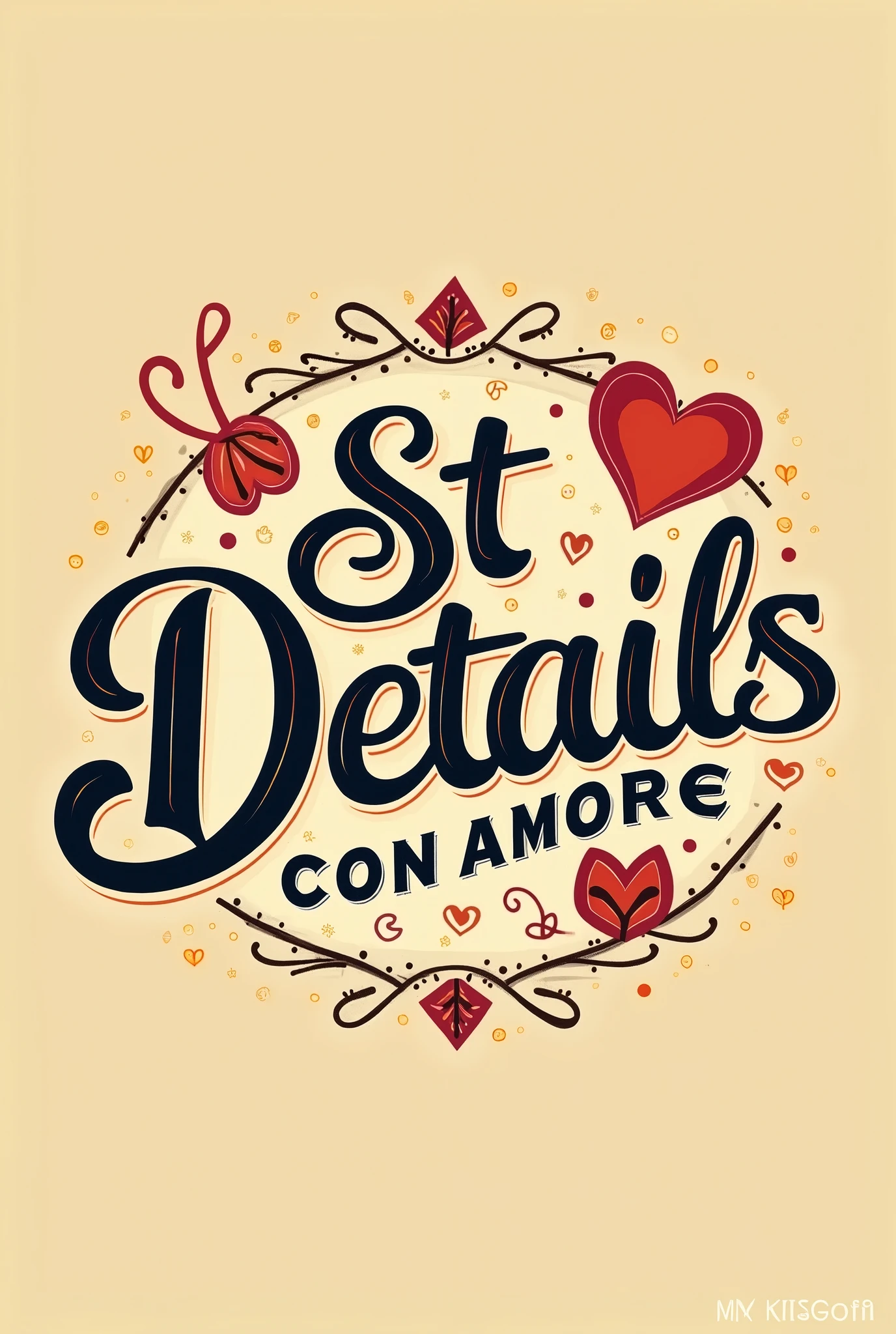 Gift shop logo with name "ST Details with love" in Spanish. I love this one but please help me make the name go with another font and all in capital letters