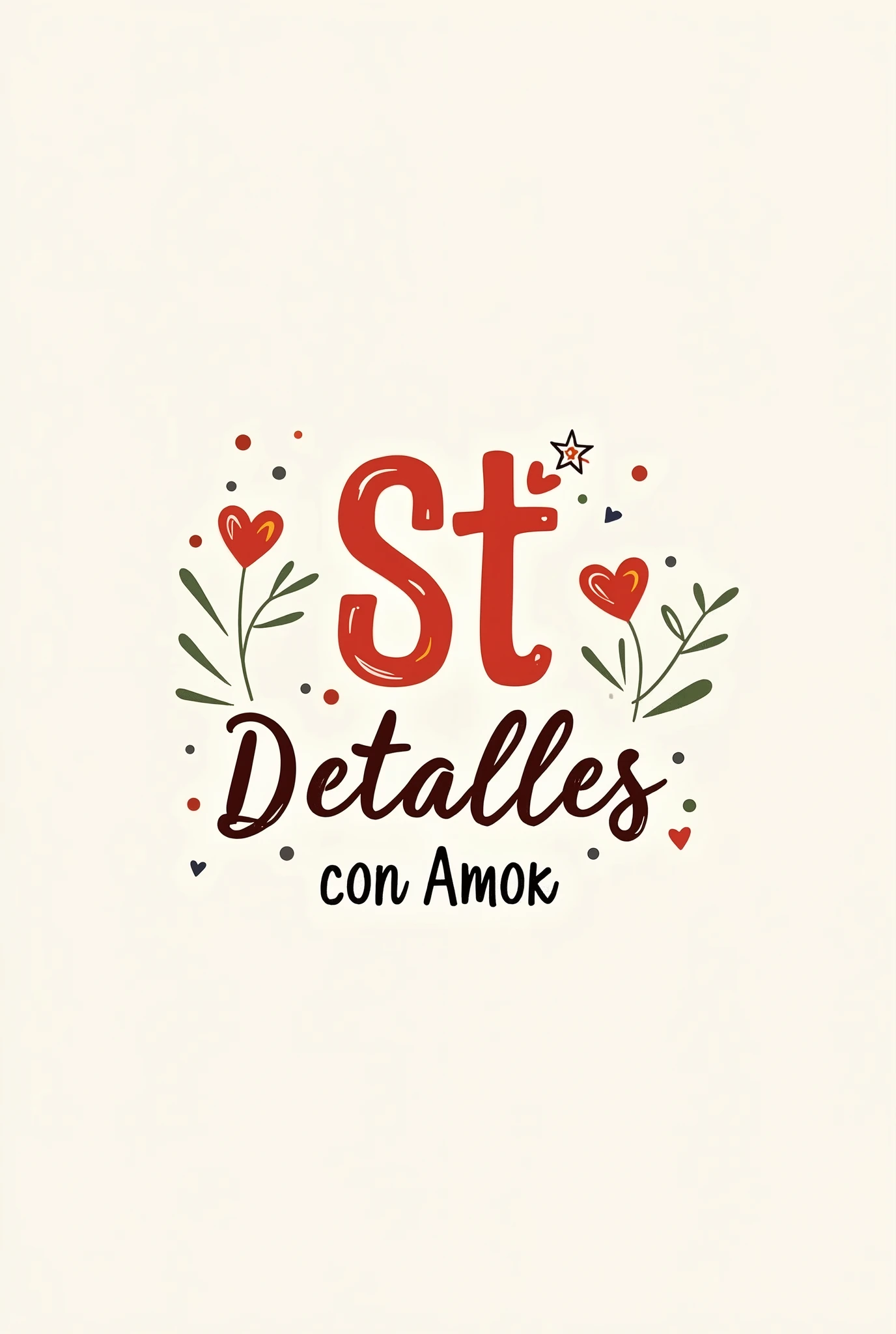 Gift shop logo with name "st Detalles con amor" in Spanish. that the name goes with another type of letter and all in capital letters especially "st"
