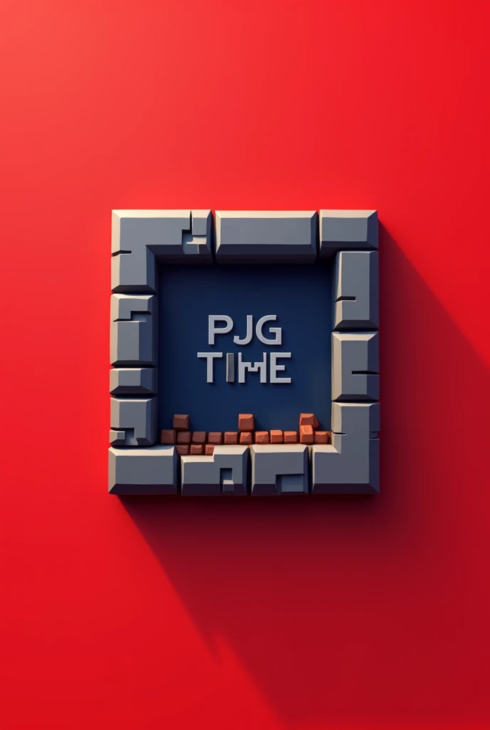 I want an image of a 4j studio type logo with a red background and instead of 4j studio, these words appear"PJG time studio"and I want that word to be enclosed in a Minecraft-type square but I want it to be more professional, I want 2D, half 3D, and in the middle of the square is navy blue and the background is red