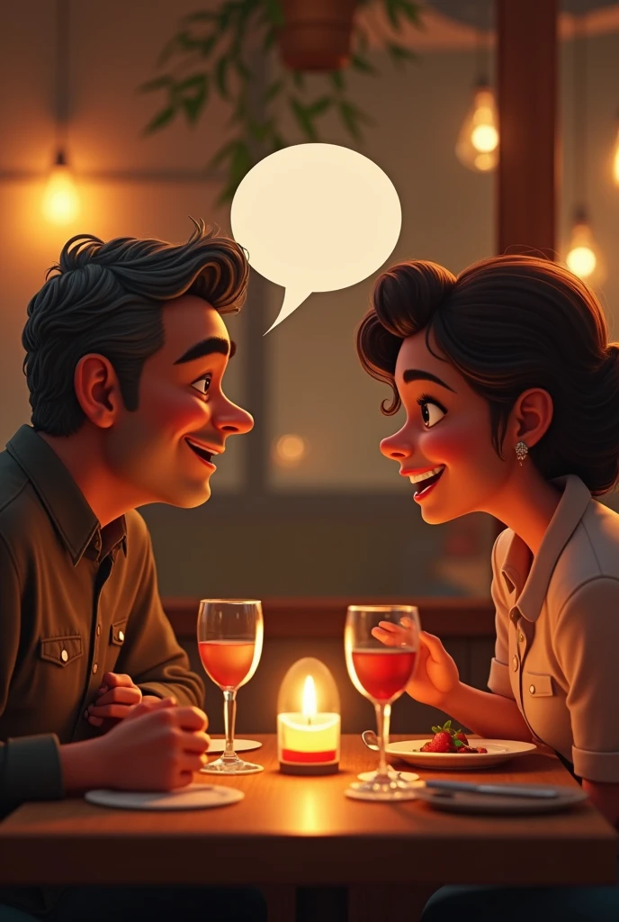 Close-up of Manuel and Rosa talking.
in a restaurant (text bubble)