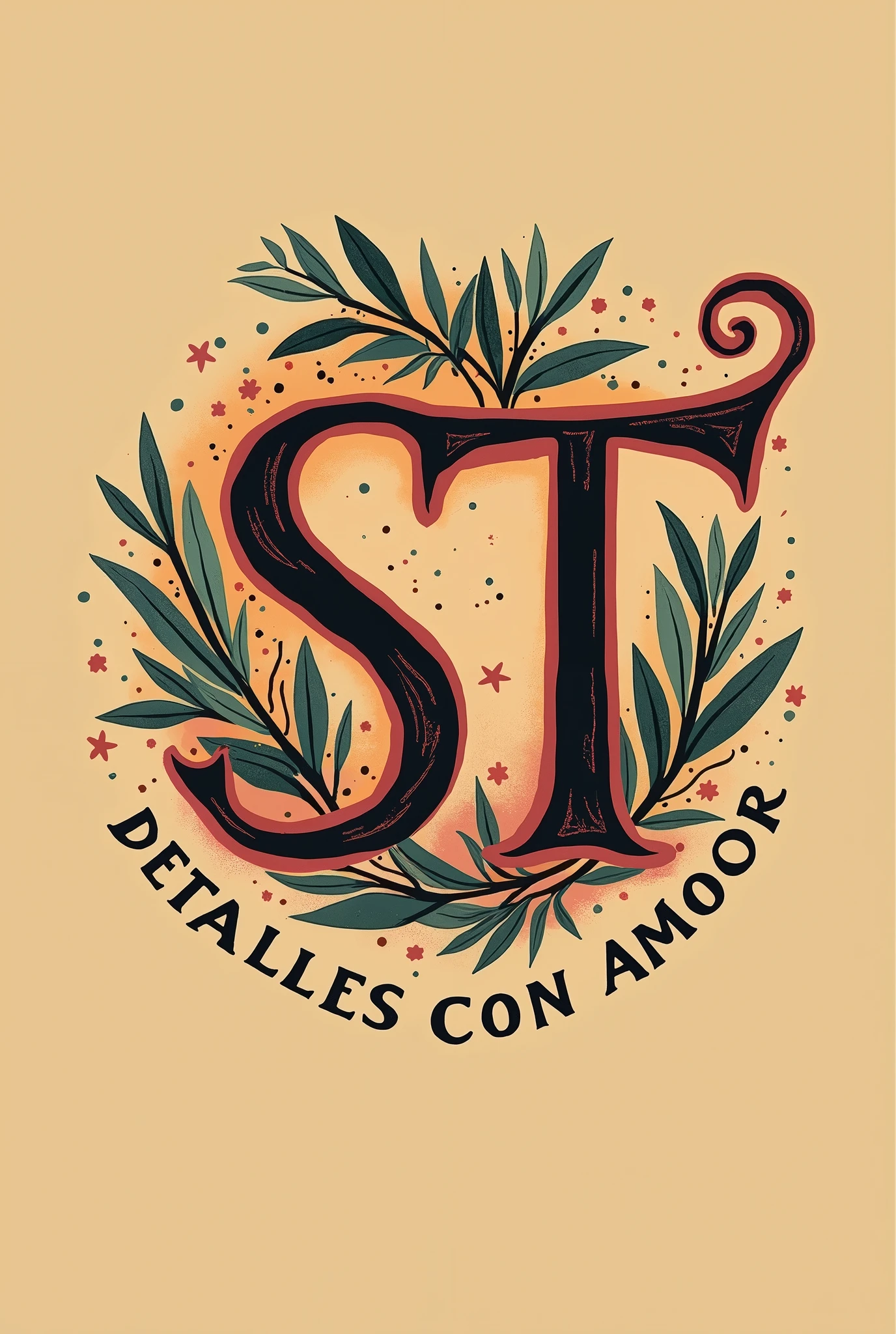 Gift shop logo with name "st Detalles con amor" in Spanish. that the name goes with another type of letter and everything in capital letters especially "st"
